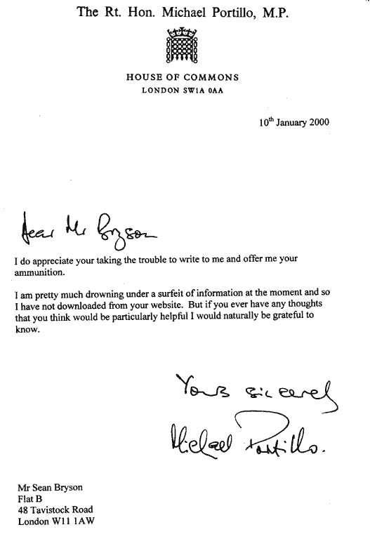 Letter from Mr Michael Portillo MP